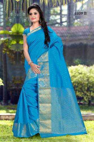 Silk Sarees - Banarasi Silk, 5.5 Meters, Blue | Gold Zari Butaa Work, Soft Texture, Elegant Design