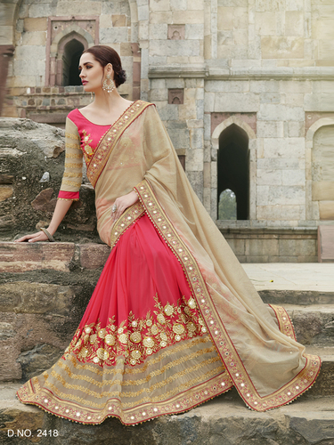 Awesome Sarees - Designer Floral Resham Thread Work, Jardoshi Cording, Mirror & Pearl Detailing | Summer-Ready Lace Elegance