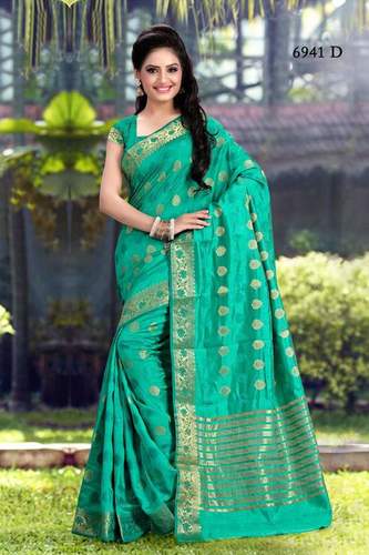 Silk Sarees - Pure Silk 5.5 Meters Green, Banarasi Weave | Gold Zari Butaa Work, Elegant Drape, Intricate Designs