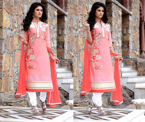 Chanderi Churidar Designer Cotton Embroidered Work Suit