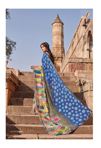 Blue Georgette Saree Block Print