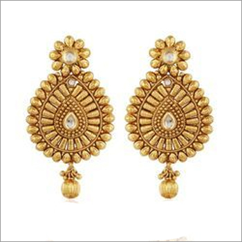 Copper Antique Floral Kundan Dangling Earrings