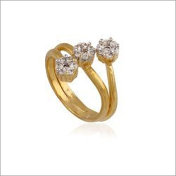 Gold Spiral Flower American Diamond Finger Ring
