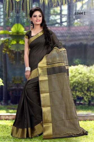 Silk Sarees - Silk 5.5 Meters Black, Gold Zari Butaa Work, Luxurious Elegant Design