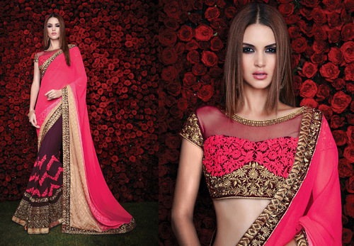 Patch Border Work Crepe Jacquard Designer Saree