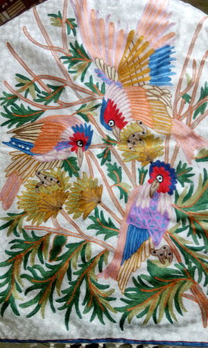Love Birds wall hanging with silk thread embroidery