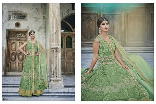 Embroidered Work Sea Green Net Anarkali Salwar Kameez - Net Fabric, Sea Green, Resham Embroidery, Matching Dupatta, Elegant Design