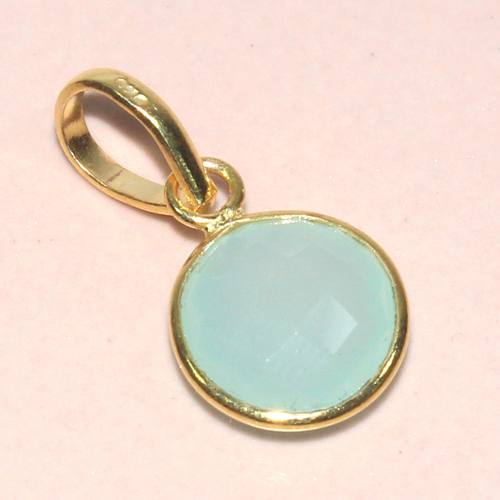 Peru Chalcedony Round 925 Sterling Silver Pendant - 10-15mm, Light Blue, Polished Finish, Elegant Design