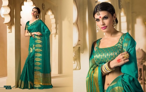 Teal Kanchipuram Silk Traditional Saree
