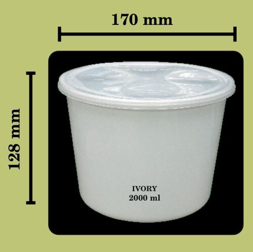 2000ml Disposable Plastic Container - Plastic, Height 125mm, Diameter 168mm | Crack Resistant, Perfect Finishing, Excellent Durability