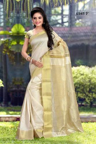 Silk Saree - 5.5 Meters Silk, Off-White, Gold Zari Butaa Work, Blouse Piece, Banarasi Weave, Luxurious Texture