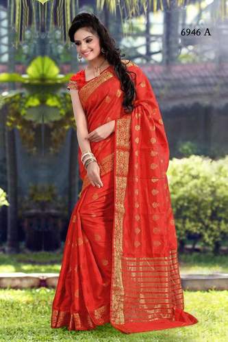 Silk Saree - Banarasi Silk 5.5 Meters Red, Gold Zari Butaa Work, Blouse Piece