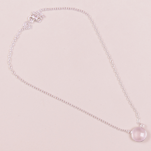 Pink Chalcedony 925Sterling Sliver Necklac Jewelry