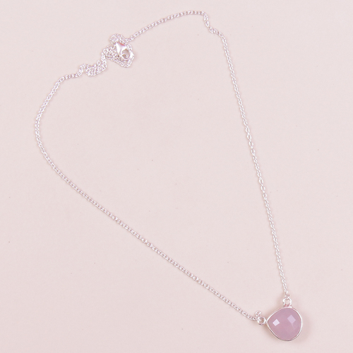 Pink Chalcedony 925 Sterling Silver Necklace - 16-18 Inch Chain, Round Pink Chalcedony, Elegant Design