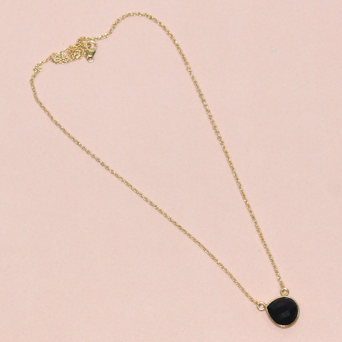 Black Onyx Pear 925 Sterling Sliver Necklace