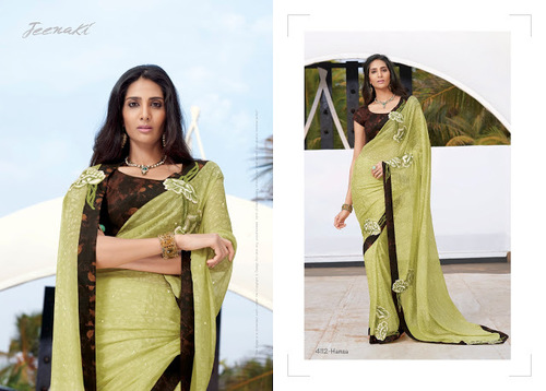 Beige Pure Chiffon Saree