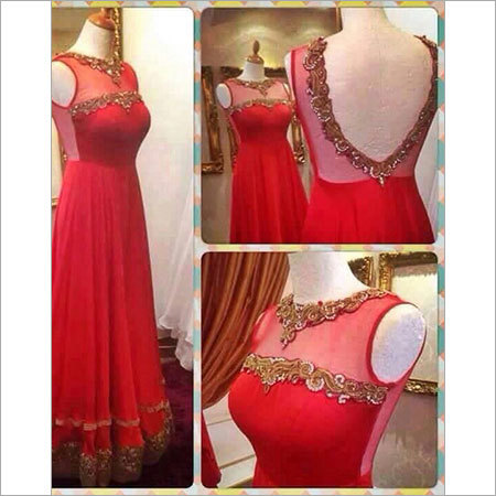 Indo Western Dresses - Georgette Net, Floor Length, Red | Beaded Embroidery, Elegant Design, Comfortable Fit