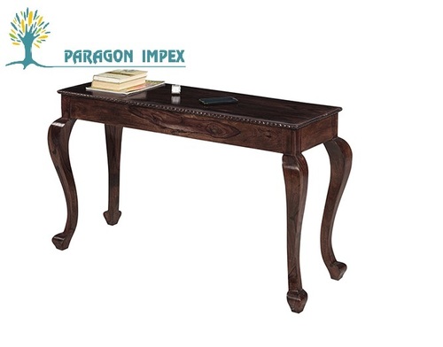 Wooden Side Table - Sheesham Wood 48x16x30 Inches Dark Brown, Sturdy Design Cabriole Legs