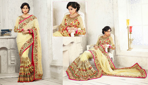 Beige Georgette Bridal Saree