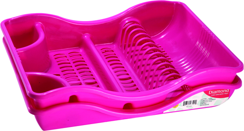 Dish Drainer Diamond with Tray - Plastic, 15x10x5 Inches, Pink | Fast Drying, Space Saving, Cutlery Holder