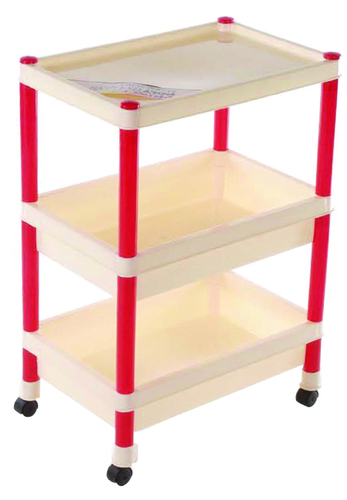 Cerolin Trolley 3 Rack - Plastic, 30x40x80cm, Red | Mobile Storage, Three Shelves, Caster Wheels