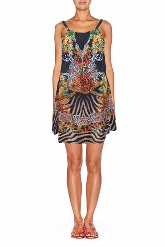 Digital Printed Dress - Silk Mini, Black | Stylish Design, Digital Animal Print, Sleeveless Slip, Comfortable Fit