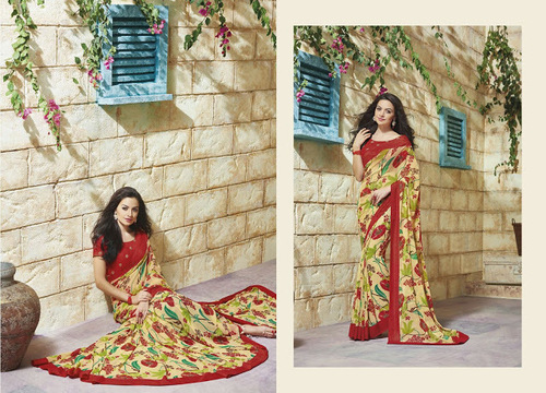 Georgette Cream Saree