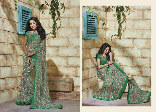 Sea Green Georgette Saree Flower Print