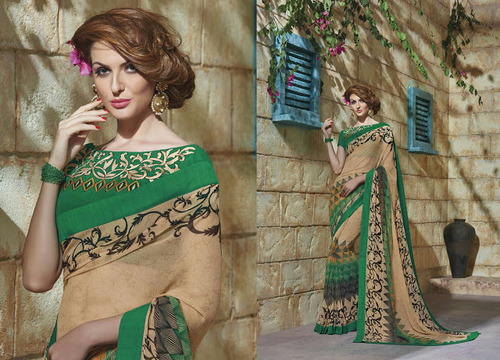 Cream Georgette Beautiful Saree