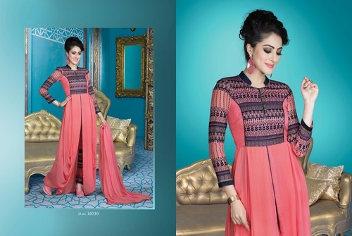 Pink Georgette Anarkali Suit - Georgette Fabric, Sizes 34-46, Pink | Resham, Lace, Embroidery, Yoke Work, Chiffon Dupatta, Customizable