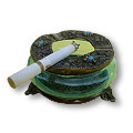 Green Ashtray - Glass, 3 Inches, Green with Oxidized White Metal Rim and Base, Handcrafted Intricate Design