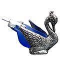 Duck Ashtray - Metal, 4" Height, Oxidized Silver, Blue Glass Inlay, Decorative Elegant Design