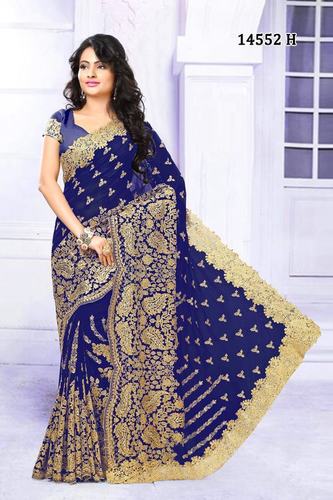 Georgette Sarees - 5.5 Meters Length, 1.1 Meters Width | Beautiful Drape, Elegant Design, Luxurious Soft Georgette, Gold Zari Work, All Over