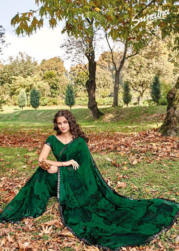 Satin Green Print Work Casual Saree