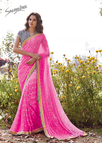 Pink Faux Chiffon Casual Saree