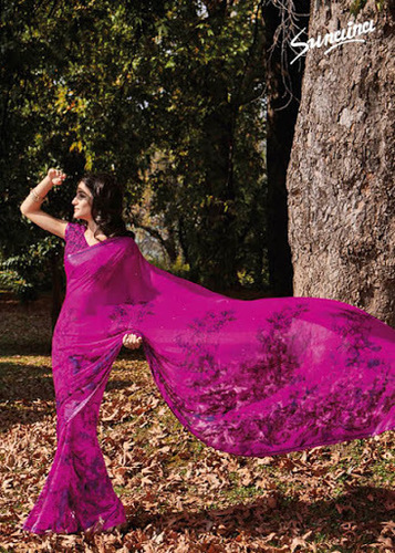 Multi Colour Print Work Georgette Casual Saree