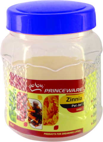 Zinnia Pet Jar 2000 ml - Plastic, 15x15 cm, Clear, Blue Lid | Airtight Seal, Durable, Easy Storage
