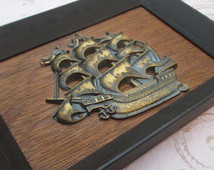 Attractive Design Pirate Ship, 1960S, Vintage Brass Wall Decor