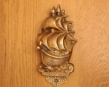 Vintage Solid Brass Century Galleon Design Door Knocker