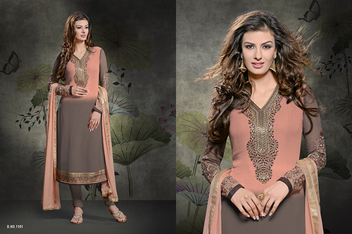 Brown Georgette Churidar Salwar Suit