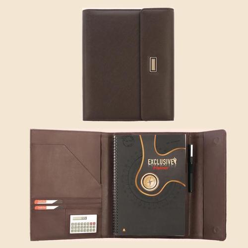 Executive Notebooks - Leather, A5 Size, Brown | Fold-Over Closure, Notepad Included, Pen Holder, Durable Cover, Organized Storage