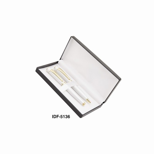 Promotional Penset - Metal & Leather, 150x50x20 mm, Black | Elegant Design, Two Gel Pens, Protective Case, Gift Box