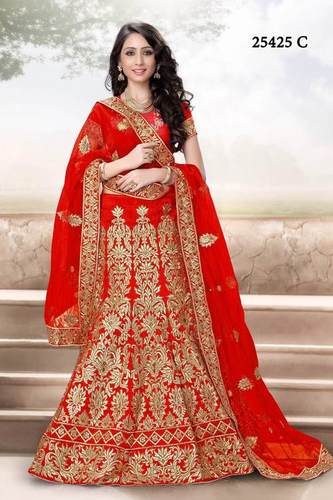 Lehenga Choli - Velvet Fabric, 54 Inch Lehenga, 14 Inch Choli, 2.5 Meter Dupatta | Gold Thread Embroidery, Elegant Design, Customizable Size, Wedding Ready