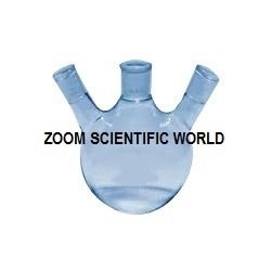 Glass Round Bottom Flask Three Necks, Side Neck Set At Angle Or Parallel