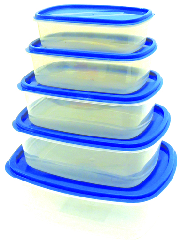 SF Rect. Container (Set of 6) - Plastic, Varied Dimensions, Blue | Stackable Design, Airtight Seal, Microwave Safe