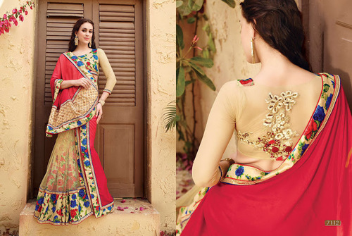 Multi Color Georgette On Net Saree