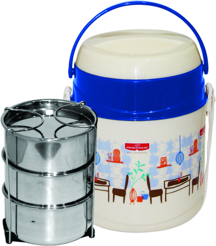 Orbit Tiffin Box 2 Deck - Plastic & Stainless Steel, 15x15x10cm, Blue | Leakproof, Double Decker, Portable