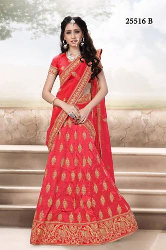 Lehenga Choli - Silk, 54 Inches, Red | Gold Thread Embroidery, Elegant Design, Handcrafted