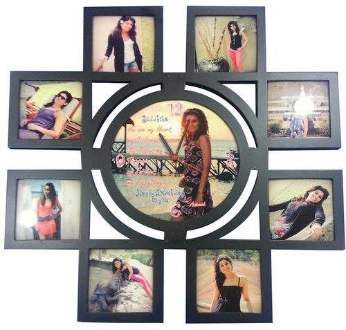 Wooden Frame With 9 Hardboard & Clock