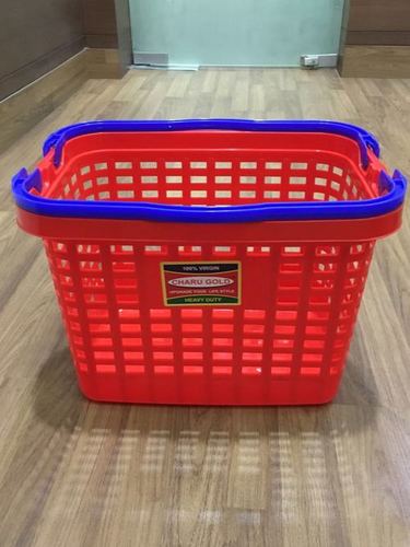 Plastic Shopping Baskets 40 Litre With 2 Handles - Robust Polypropylene Baskets For Retail, Markets, Home (Pack Of 10, Red)